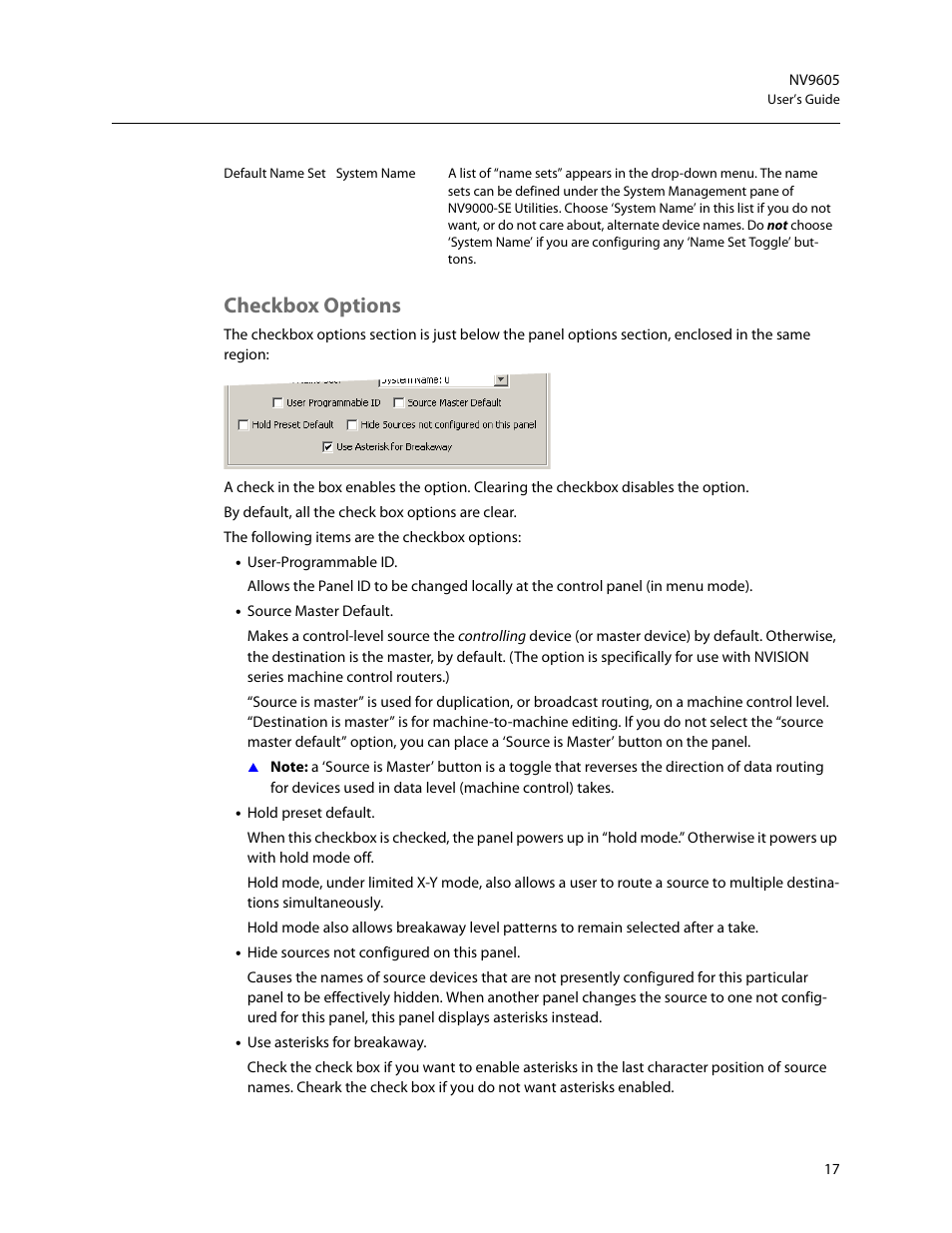Checkbox options | Grass Valley NV9605 v.1.1 User Manual | Page 27 / 74