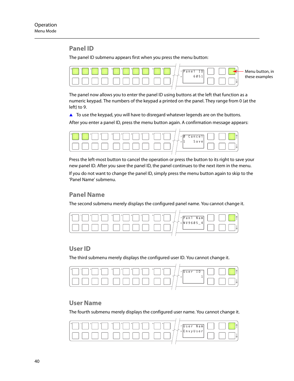 Panel id, Panel name, User id | User name, Panel id panel name user id user name | Grass Valley NV9605 v.1.1 User Manual | Page 50 / 74