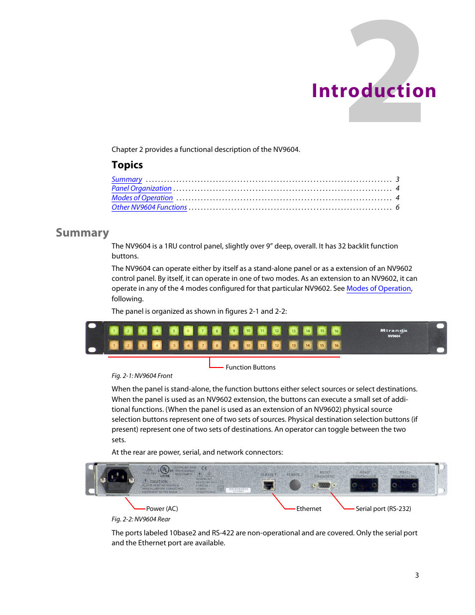 Introduction, Summary, 2 introduction | Chapter 2, Topics | Grass Valley NV9604 v.1.1 User Manual | Page 11 / 52