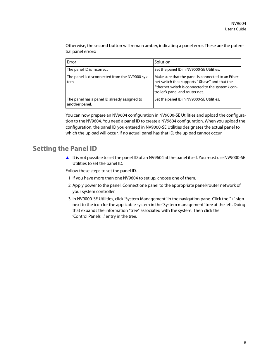 Setting the panel id | Grass Valley NV9604 v.1.1 User Manual | Page 17 / 52