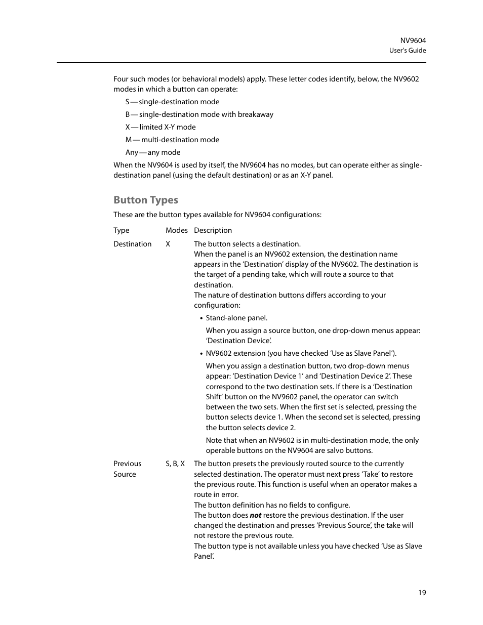 Button types | Grass Valley NV9604 v.1.1 User Manual | Page 27 / 52