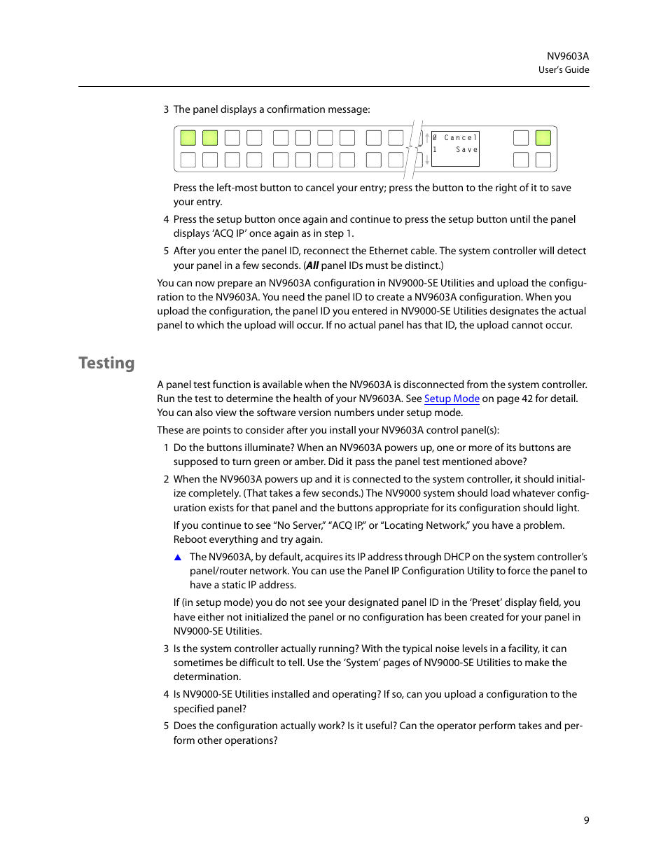 Testing | Grass Valley NV9603A v.1.1 User Manual | Page 19 / 68