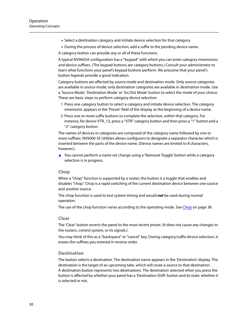 Chop, Clear, Destination | Chop clear destination | Grass Valley NV9603A v.1.1 User Manual | Page 40 / 68