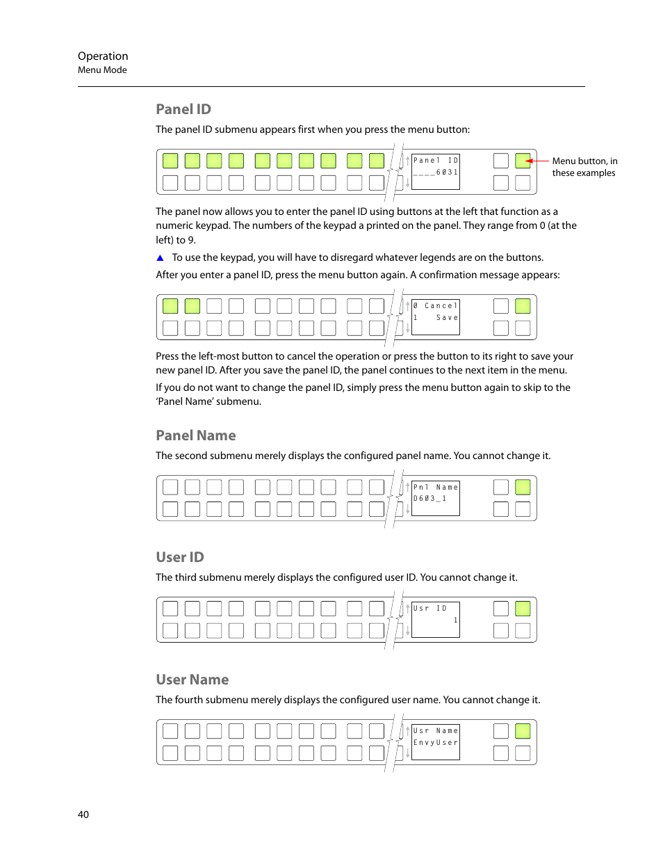 Panel id, Panel name, User id | User name, Panel id panel name user id user name | Grass Valley NV9603A v.1.1 User Manual | Page 50 / 68