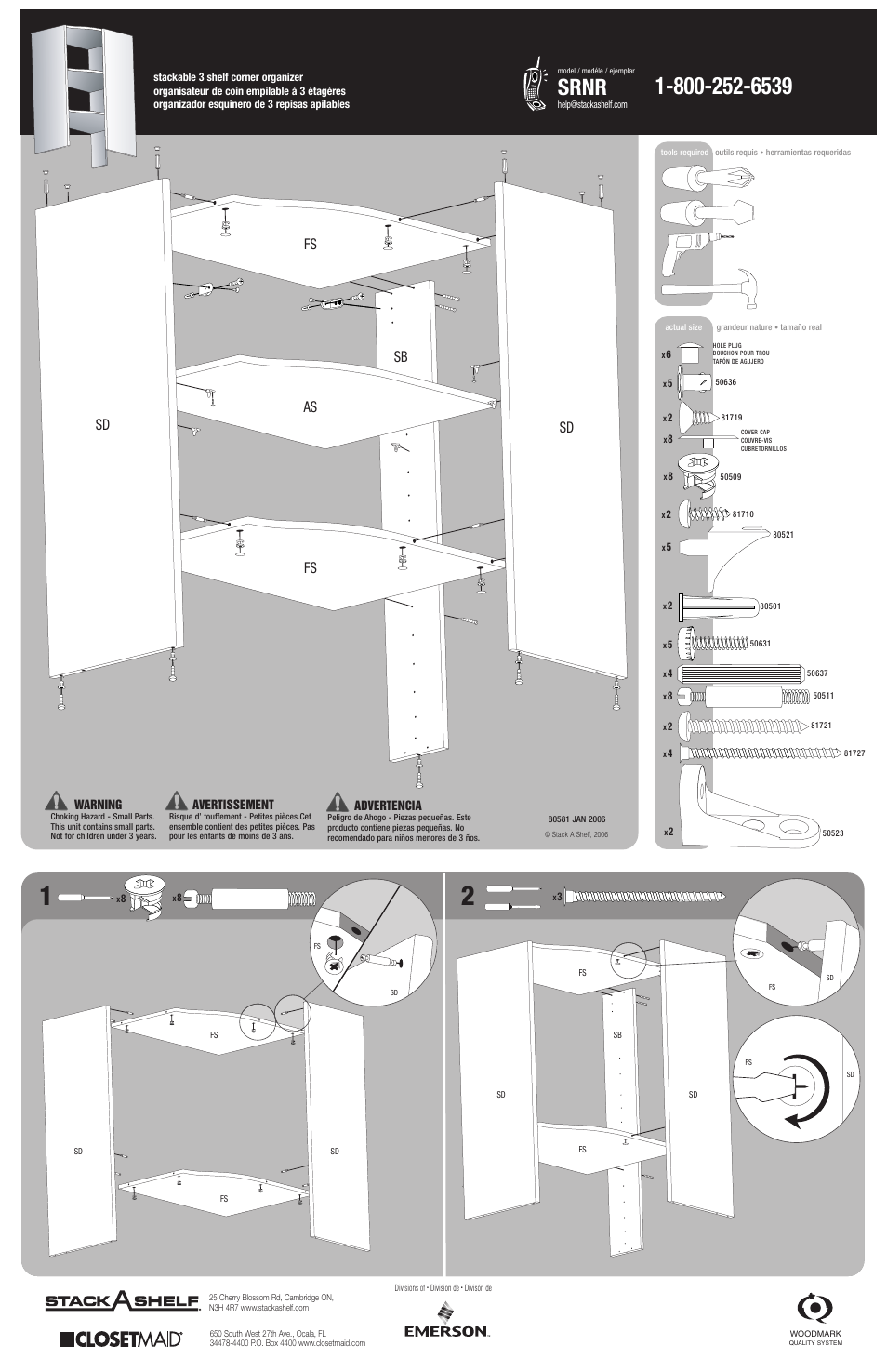 Closet Maid Stackable 3 Shelf Corner Organizer SRNR User Manual | 4 pages