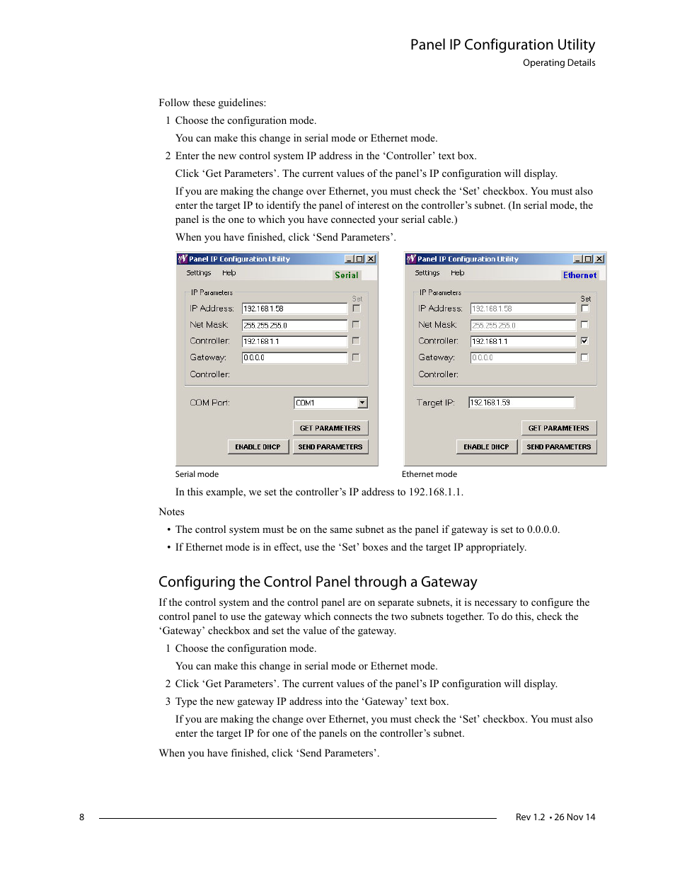 Panel ip configuration utility, Configuring the control panel through a gateway | Grass Valley NV9000 v.1.2 User Manual | Page 8 / 10