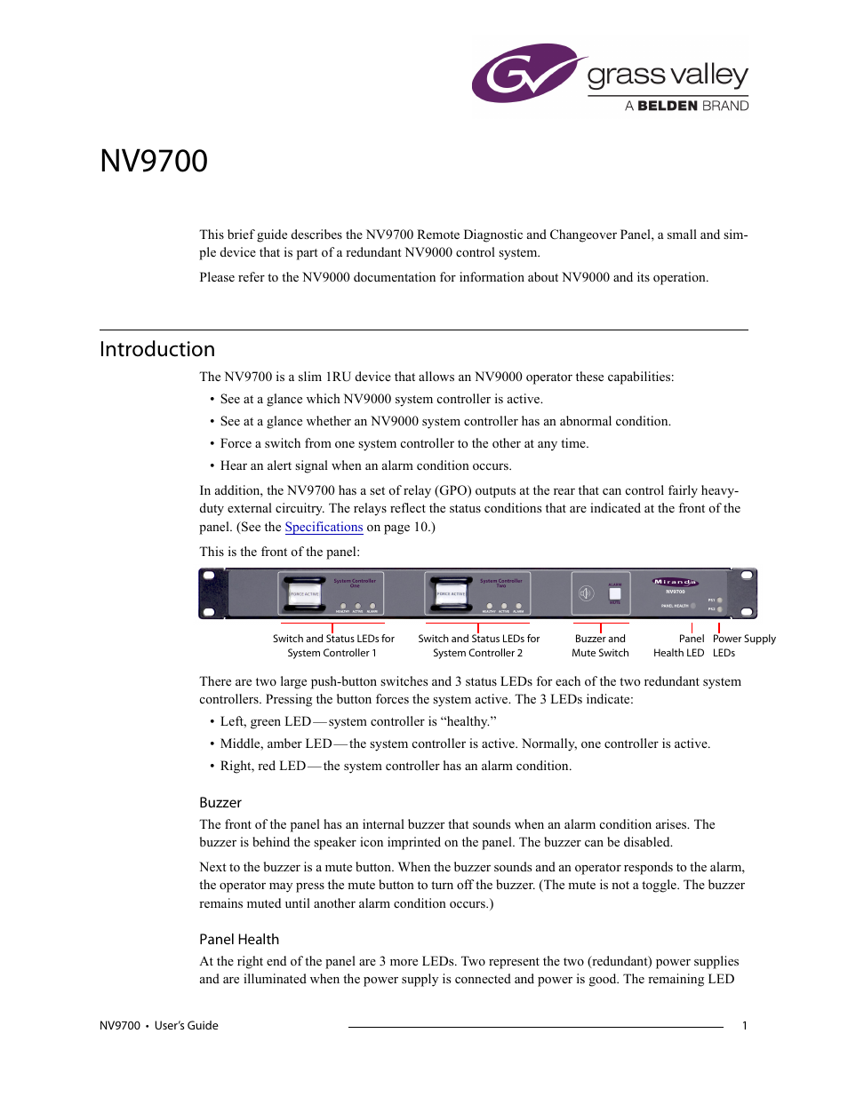 Grass Valley NV9700 v.1.3 User Manual | 10 pages