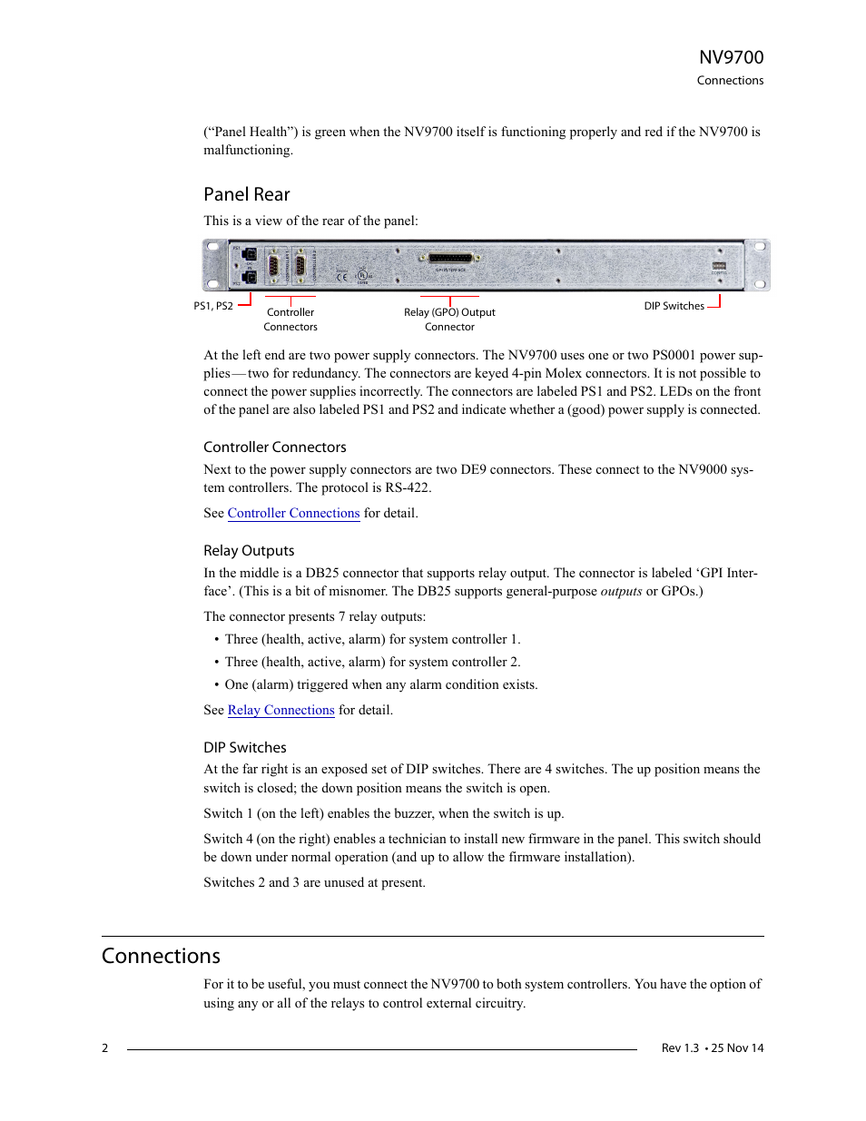 Connections, Nv9700, Panel rear | Grass Valley NV9700 v.1.3 User Manual | Page 2 / 10