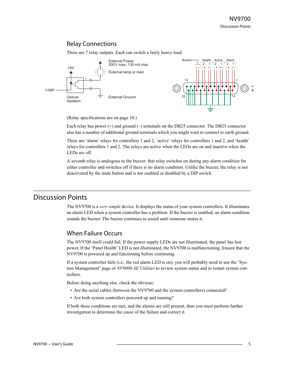 Relay connections, Discussion points, Nv9700 | When failure occurs | Grass Valley NV9700 v.1.3 User Manual | Page 5 / 10