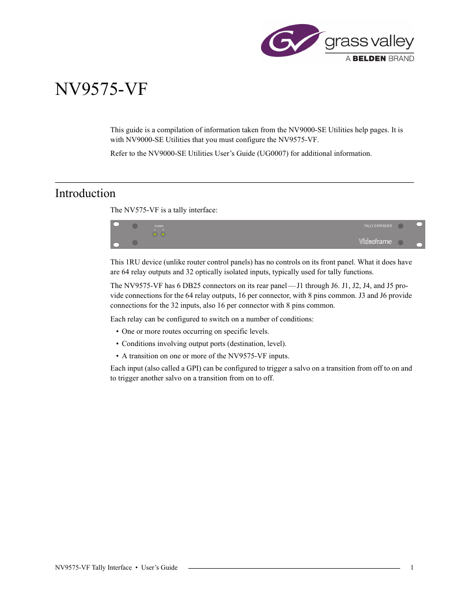 Grass Valley NV9575-VF v.1.1 Nov 25 2014 User Manual | 12 pages