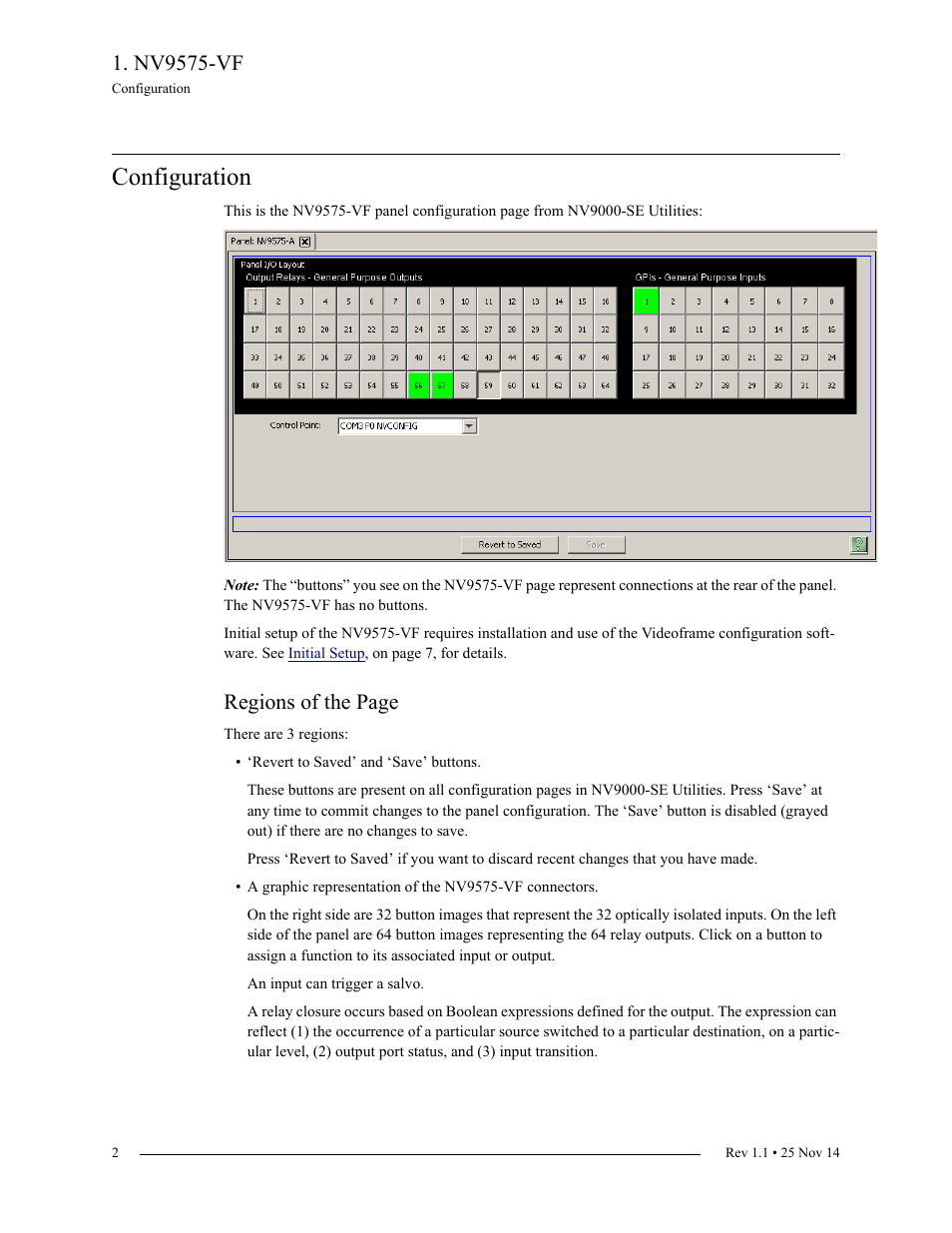 Configuration, Nv9575-vf, Regions of the page | Grass Valley NV9575-VF v.1.1 Nov 25 2014 User Manual | Page 2 / 12