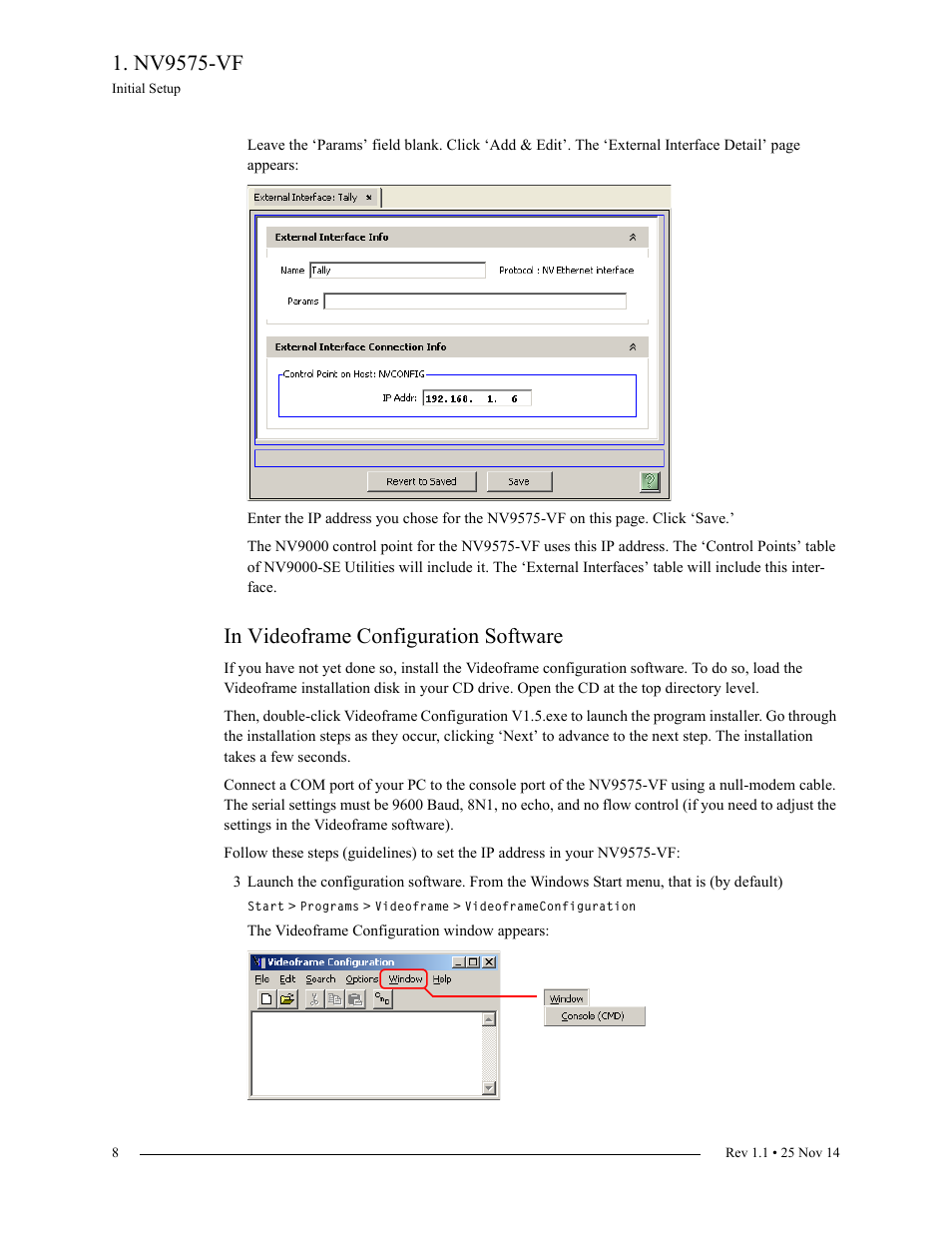 In videoframe configuration software, Nv9575-vf | Grass Valley NV9575-VF v.1.1 Nov 25 2014 User Manual | Page 8 / 12