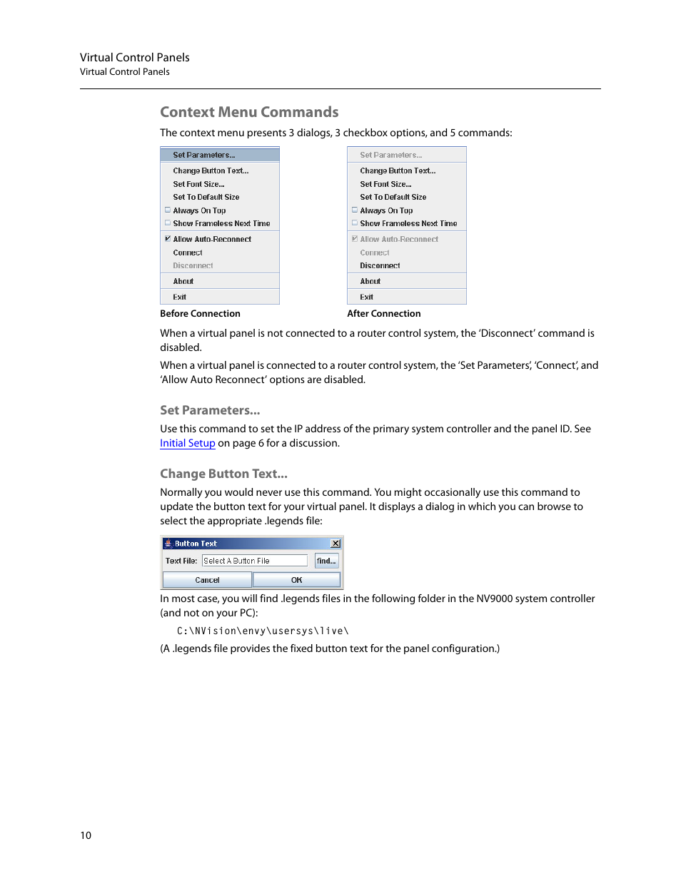 Context menu commands | Grass Valley NV96xxV Windows v.1.7 User Manual | Page 14 / 22