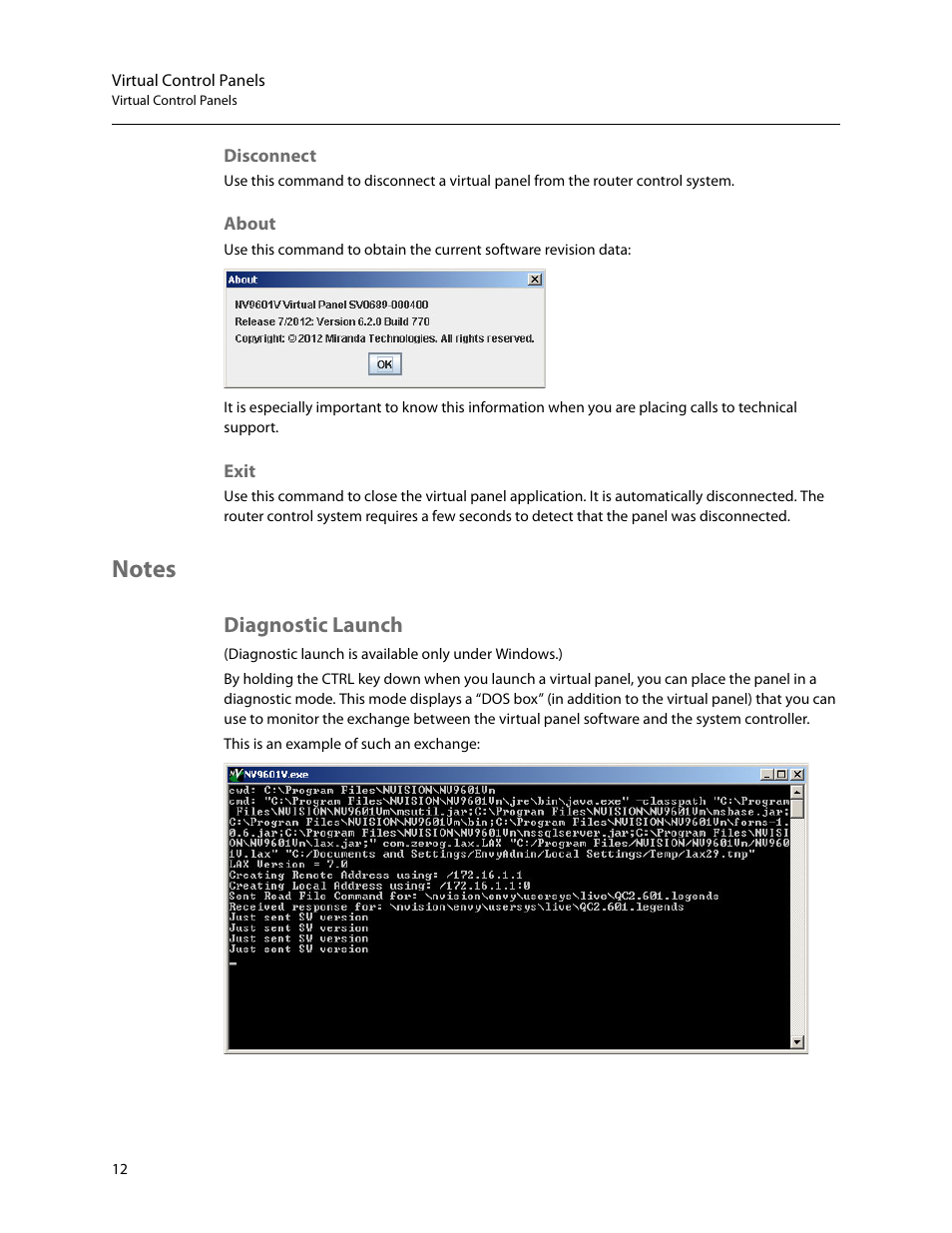 Notes, Diagnostic launch | Grass Valley NV96xxV Windows v.1.7 User Manual | Page 16 / 22