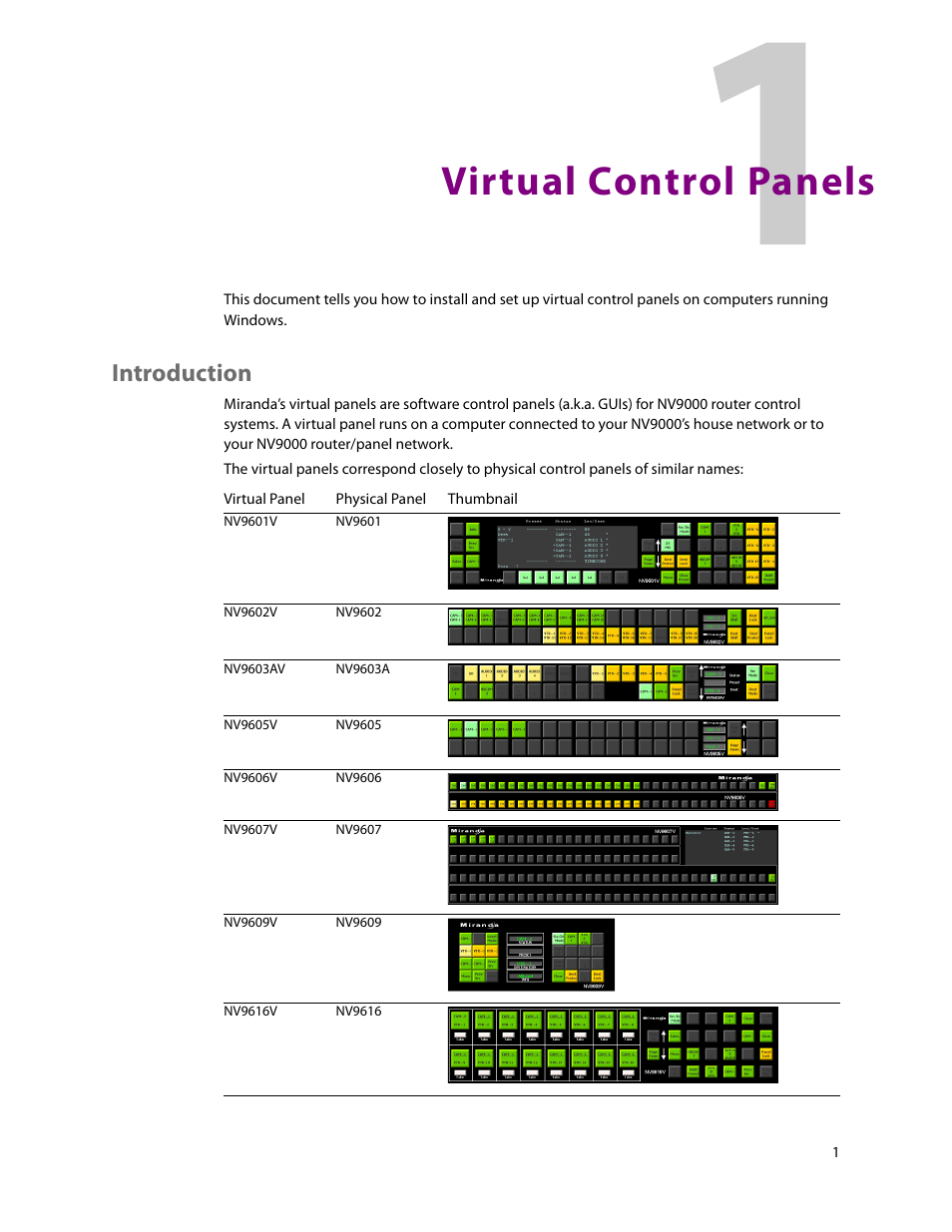 Virtual control panels, Introduction | Grass Valley NV96xxV Windows v.1.7 User Manual | Page 5 / 22
