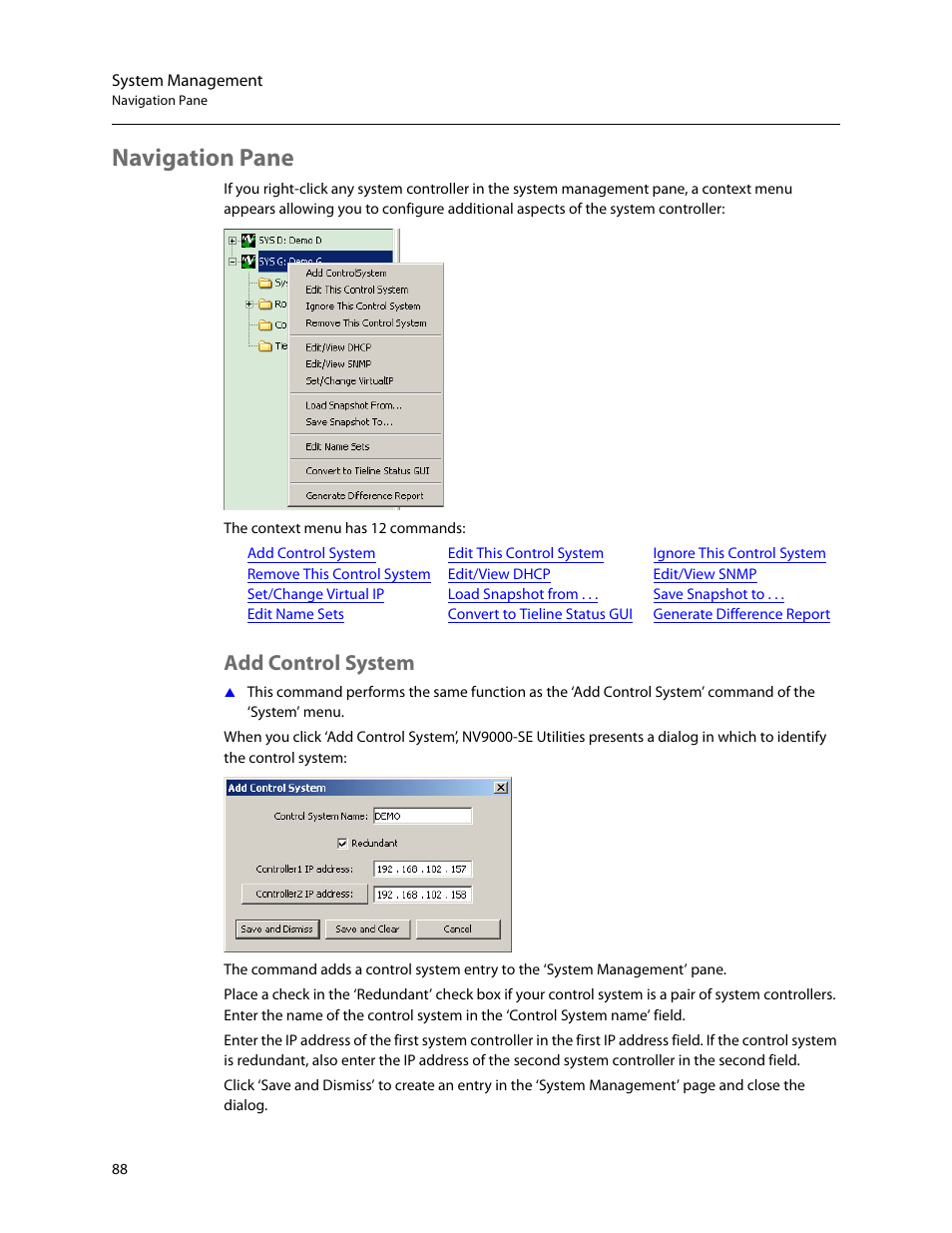 Navigation pane, Add control system | Grass Valley NV9000-SE v.5.0 User Manual | Page 106 / 540