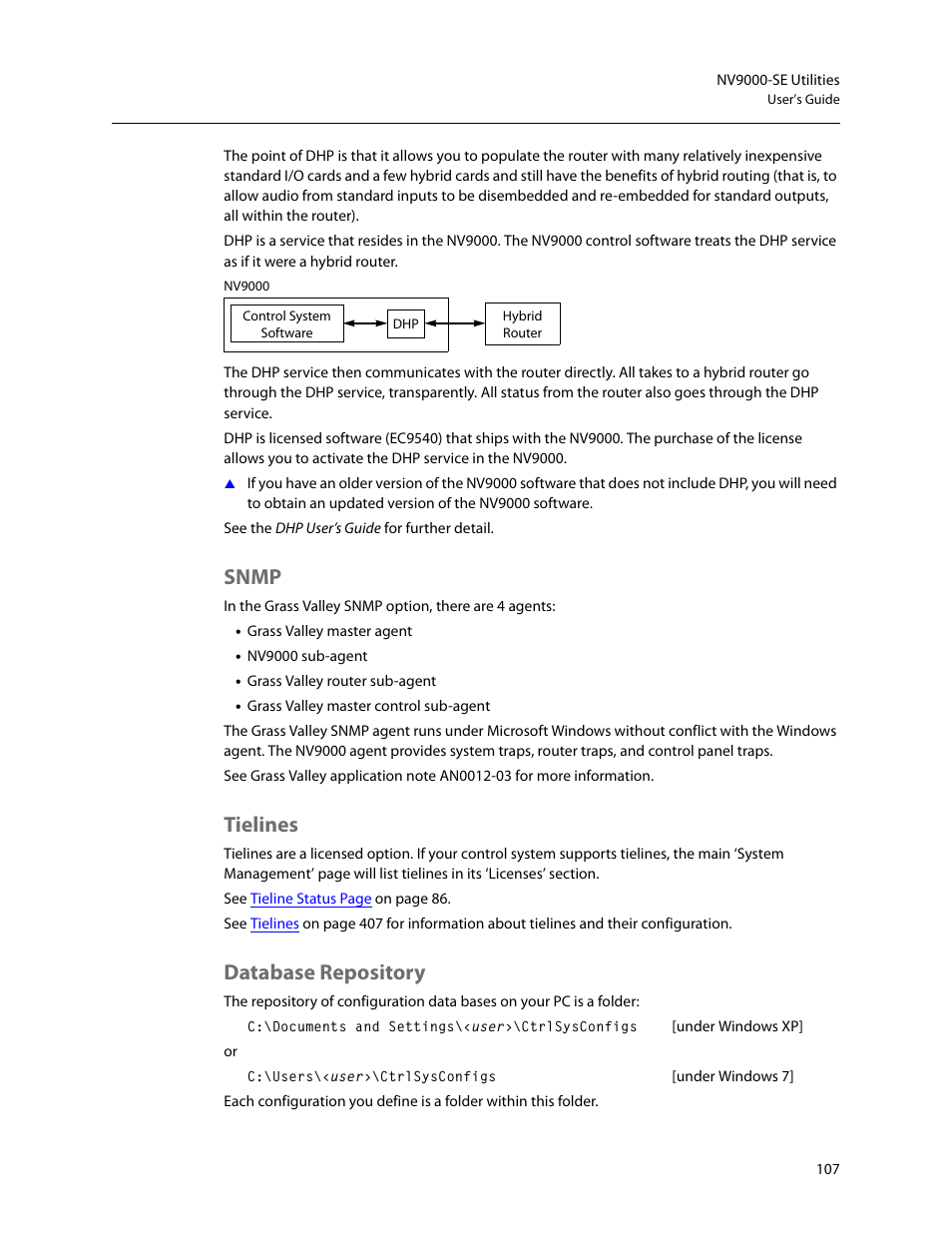 Snmp, Tielines, Database repository | Snmp tielines database repository | Grass Valley NV9000-SE v.5.0 User Manual | Page 125 / 540