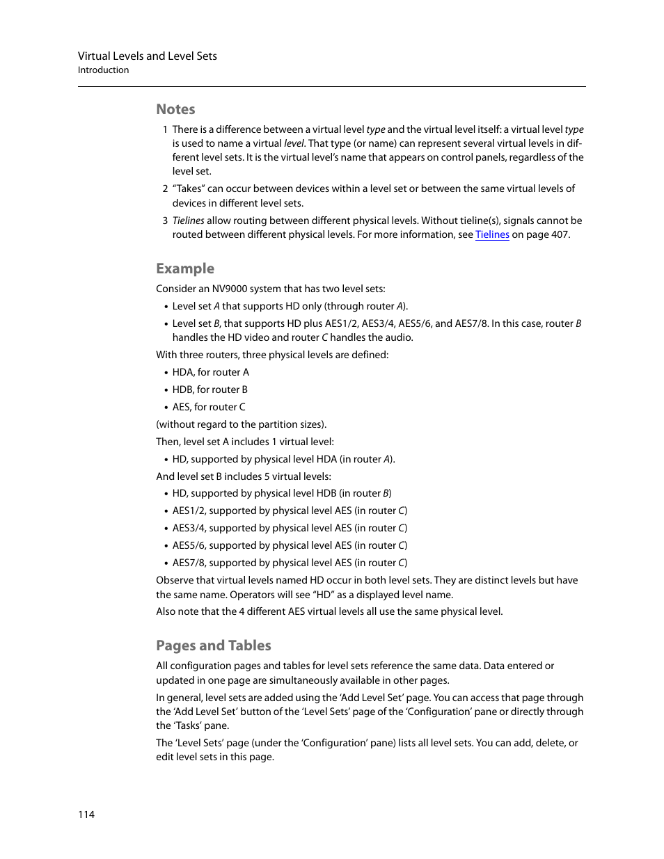 Notes, Example, Pages and tables | Grass Valley NV9000-SE v.5.0 User Manual | Page 132 / 540