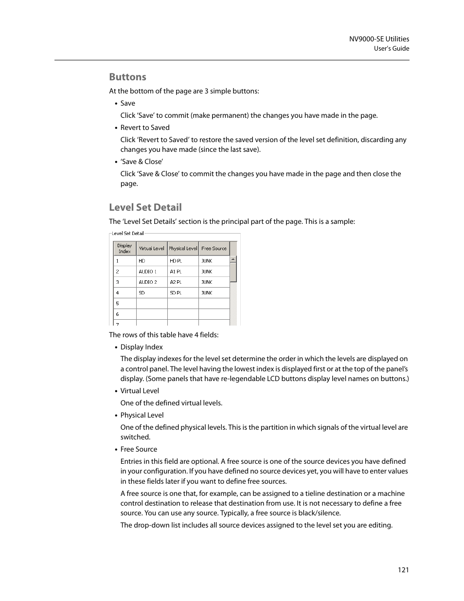 Buttons, Level set detail, Buttons level set detail | Grass Valley NV9000-SE v.5.0 User Manual | Page 139 / 540