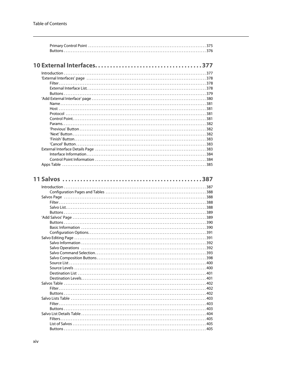 10 external interfaces, 11 salvos | Grass Valley NV9000-SE v.5.0 User Manual | Page 14 / 540