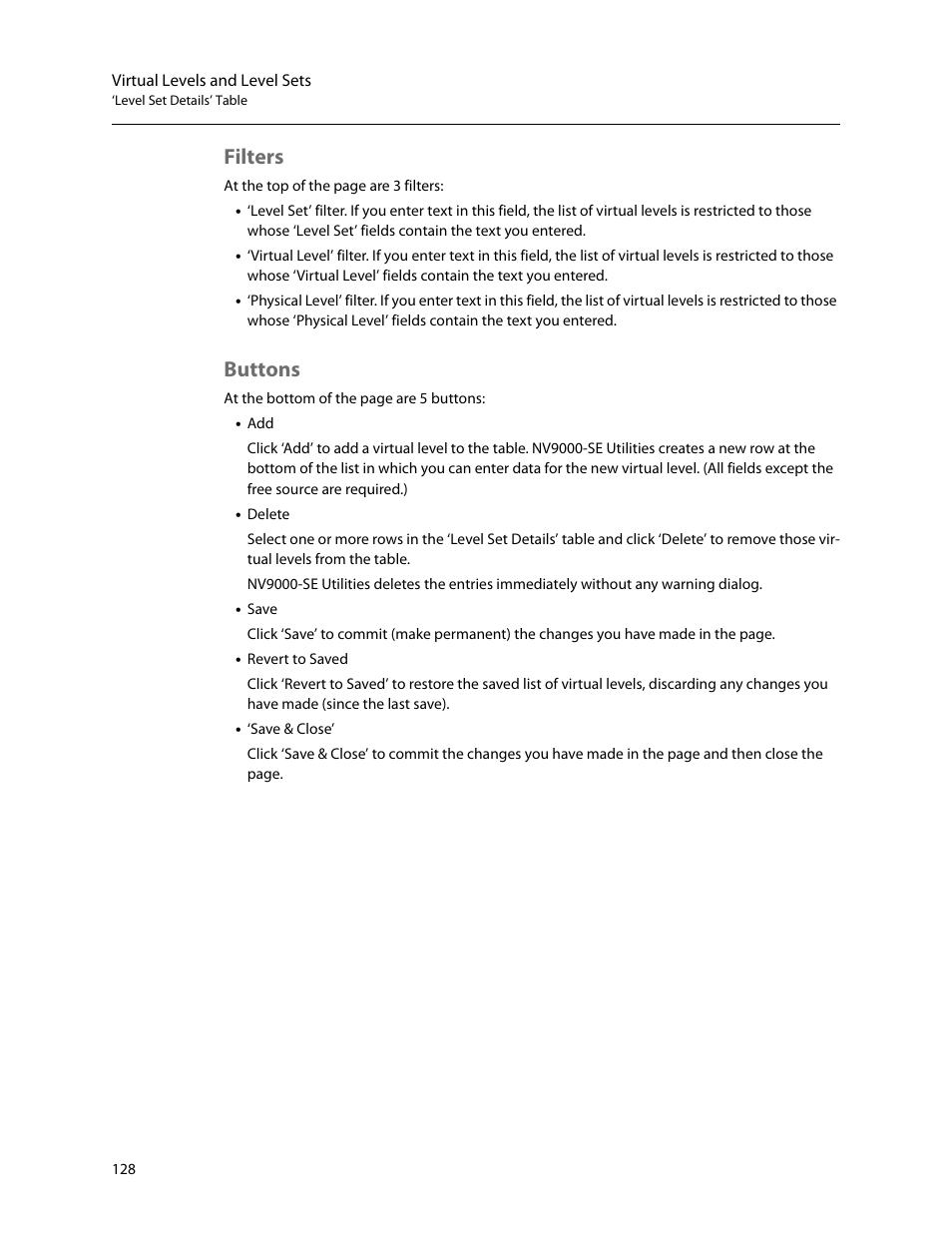 Filters, Buttons, Filters buttons | Grass Valley NV9000-SE v.5.0 User Manual | Page 146 / 540
