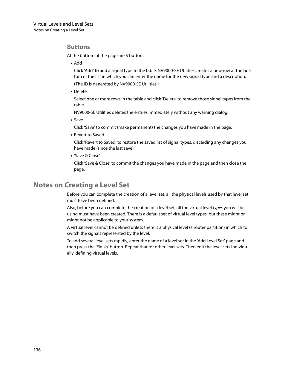 Buttons, Notes on creating a level set | Grass Valley NV9000-SE v.5.0 User Manual | Page 154 / 540