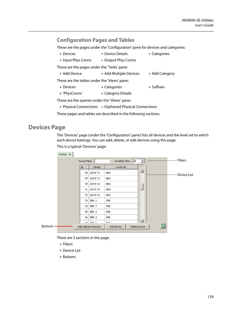 Devices page, Configuration pages and tables | Grass Valley NV9000-SE v.5.0 User Manual | Page 157 / 540