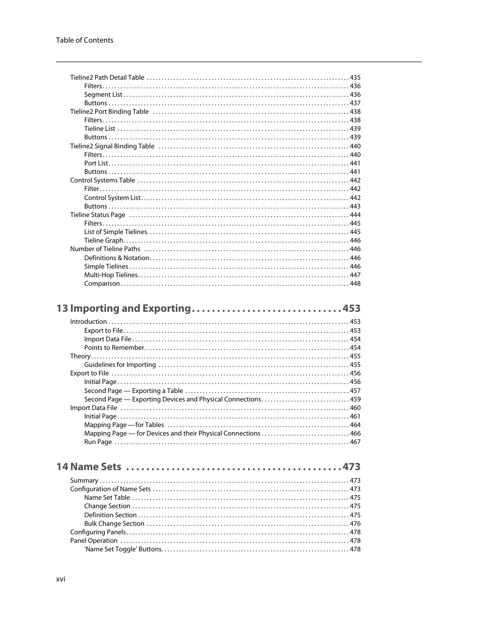 13 importing and exporting, 14 name sets | Grass Valley NV9000-SE v.5.0 User Manual | Page 16 / 540