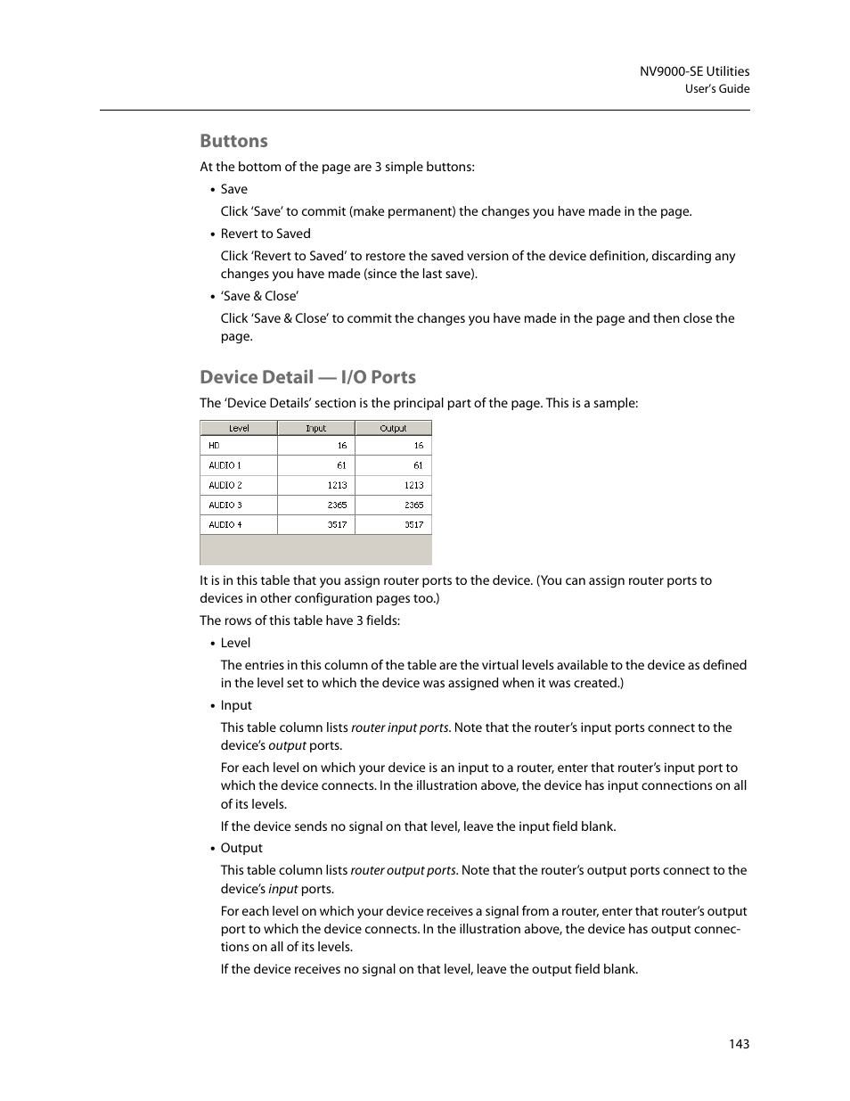 Buttons, Device detail - i/o ports, Buttons device detail — i/o ports | Device detail — i/o ports | Grass Valley NV9000-SE v.5.0 User Manual | Page 161 / 540