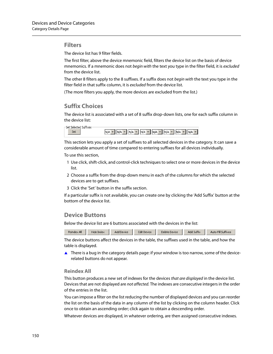 Filters, Suffix choices, Device buttons | Reindex all, Filters suffix choices device buttons | Grass Valley NV9000-SE v.5.0 User Manual | Page 168 / 540