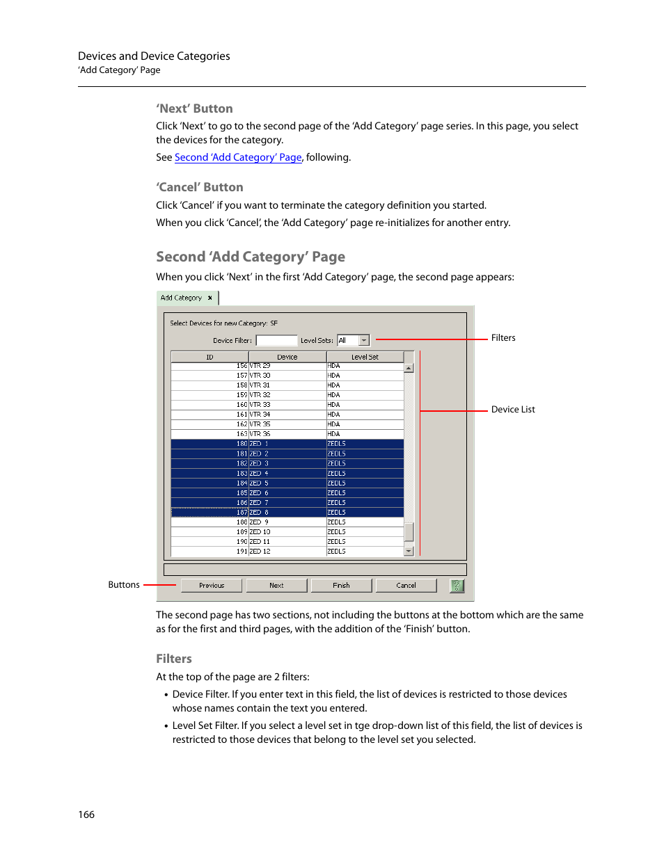 Next’ button, Cancel’ button, Filters | Second ‘add category’ page | Grass Valley NV9000-SE v.5.0 User Manual | Page 184 / 540