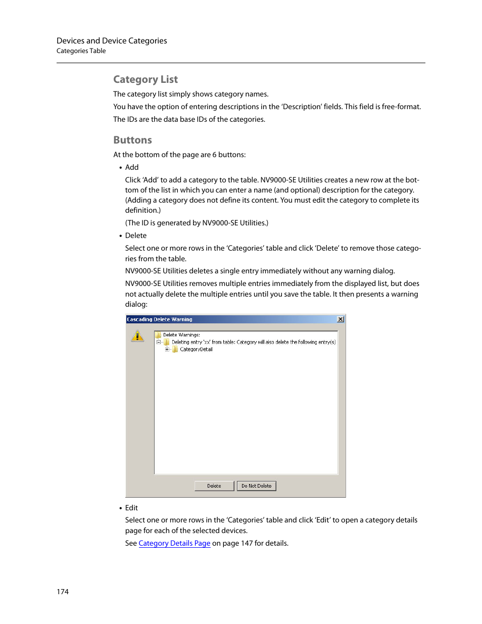 Category list, Buttons, Category list buttons | Grass Valley NV9000-SE v.5.0 User Manual | Page 192 / 540