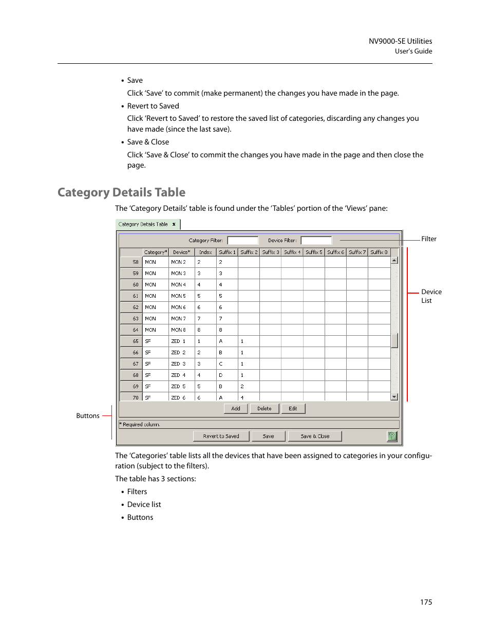 Category details table | Grass Valley NV9000-SE v.5.0 User Manual | Page 193 / 540