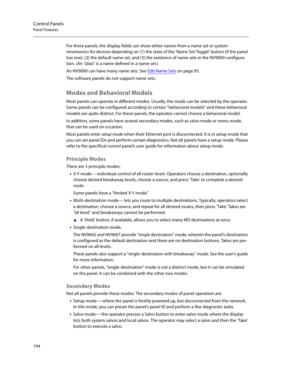 Modes and behavioral models, Principle modes, Secondary modes | Grass Valley NV9000-SE v.5.0 User Manual | Page 212 / 540