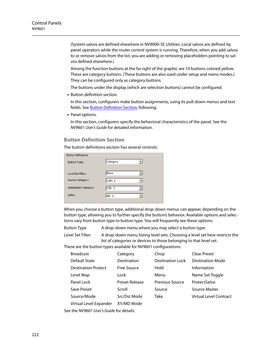 Button definition section | Grass Valley NV9000-SE v.5.0 User Manual | Page 240 / 540