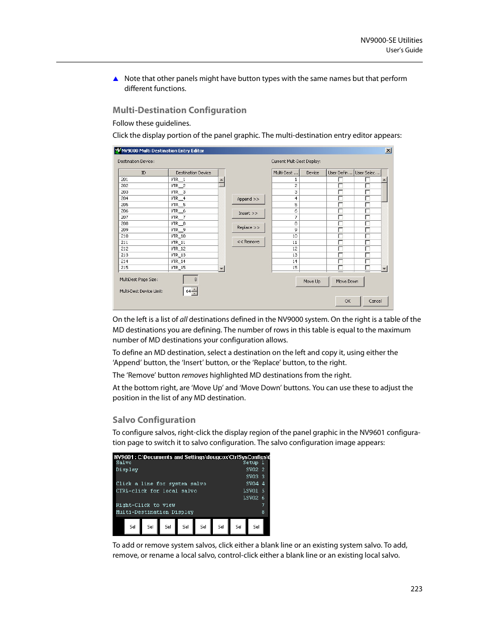 Multi-destination configuration, Salvo configuration | Grass Valley NV9000-SE v.5.0 User Manual | Page 241 / 540