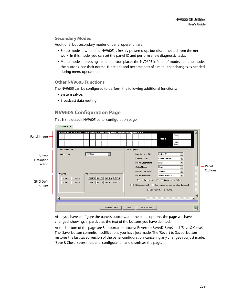 Secondary modes, Other nv9605 functions, Nv9605 configuration page | Grass Valley NV9000-SE v.5.0 User Manual | Page 257 / 540