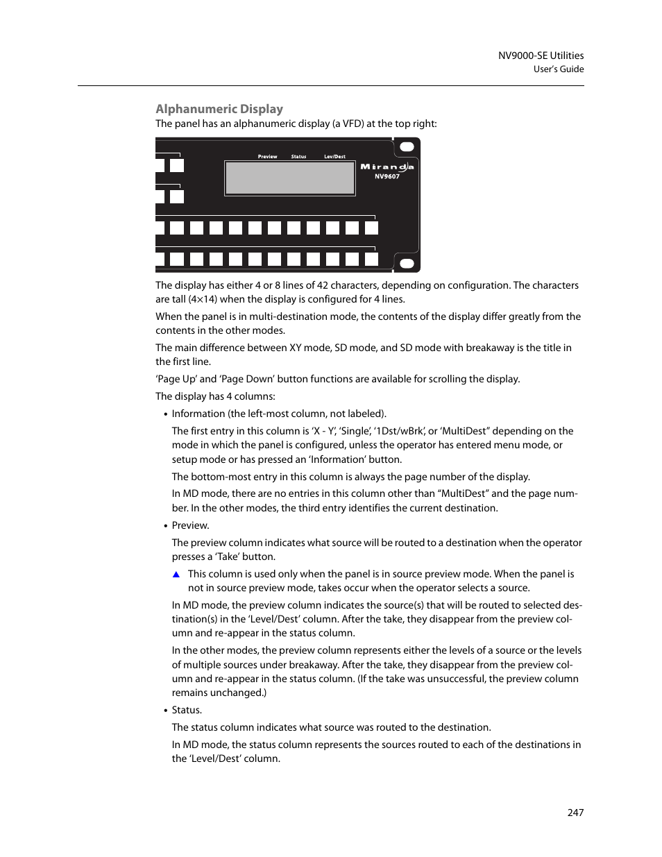 Alphanumeric display | Grass Valley NV9000-SE v.5.0 User Manual | Page 265 / 540