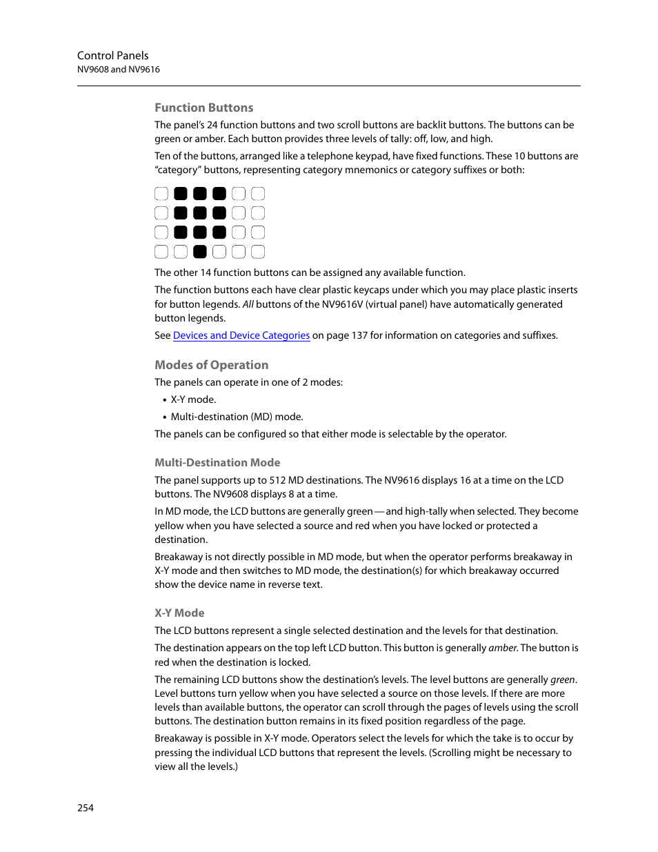 Function buttons, Modes of operation | Grass Valley NV9000-SE v.5.0 User Manual | Page 272 / 540