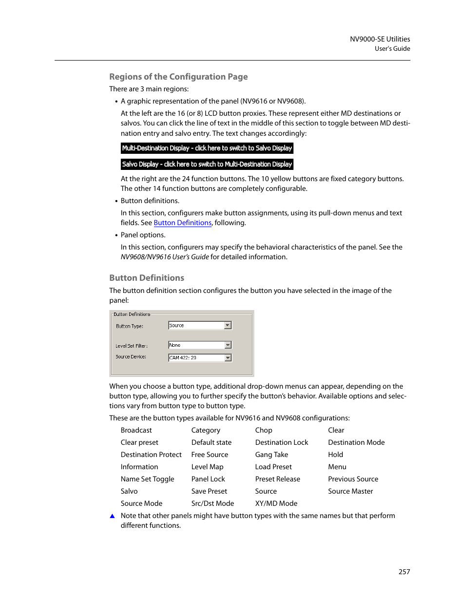 Button definitions | Grass Valley NV9000-SE v.5.0 User Manual | Page 275 / 540