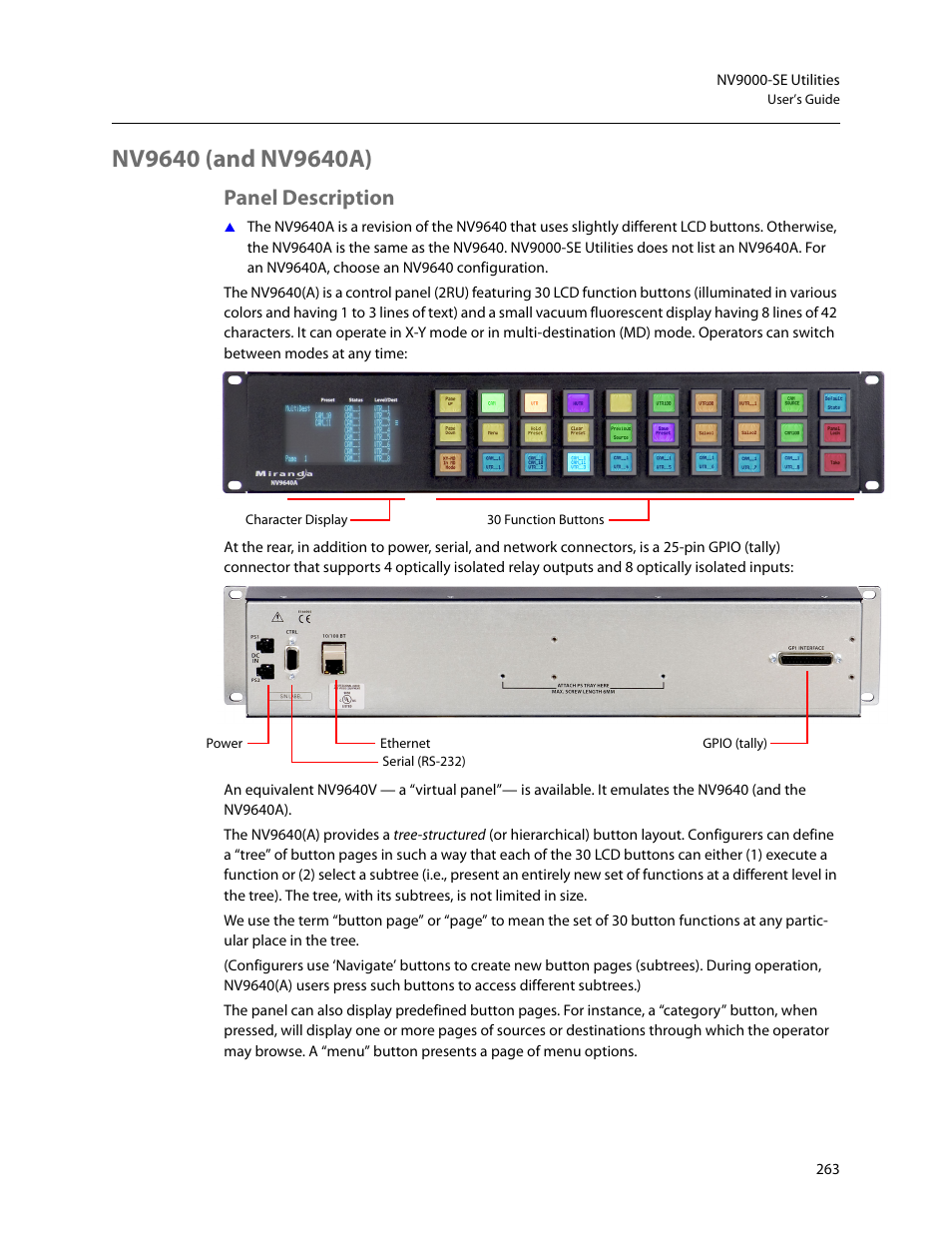 Nv9640 (and nv9640a), Panel description | Grass Valley NV9000-SE v.5.0 User Manual | Page 281 / 540