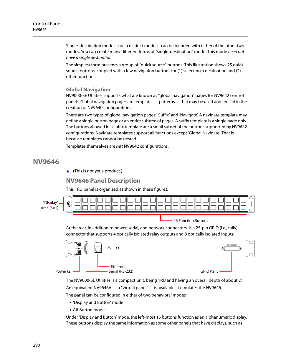 Global navigation, Nv9646, Nv9646 panel description | Grass Valley NV9000-SE v.5.0 User Manual | Page 308 / 540