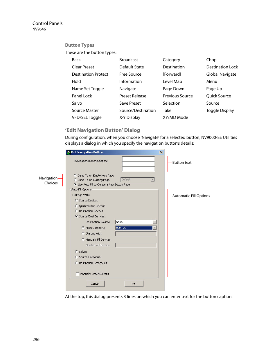 Edit navigation button’ dialog | Grass Valley NV9000-SE v.5.0 User Manual | Page 314 / 540