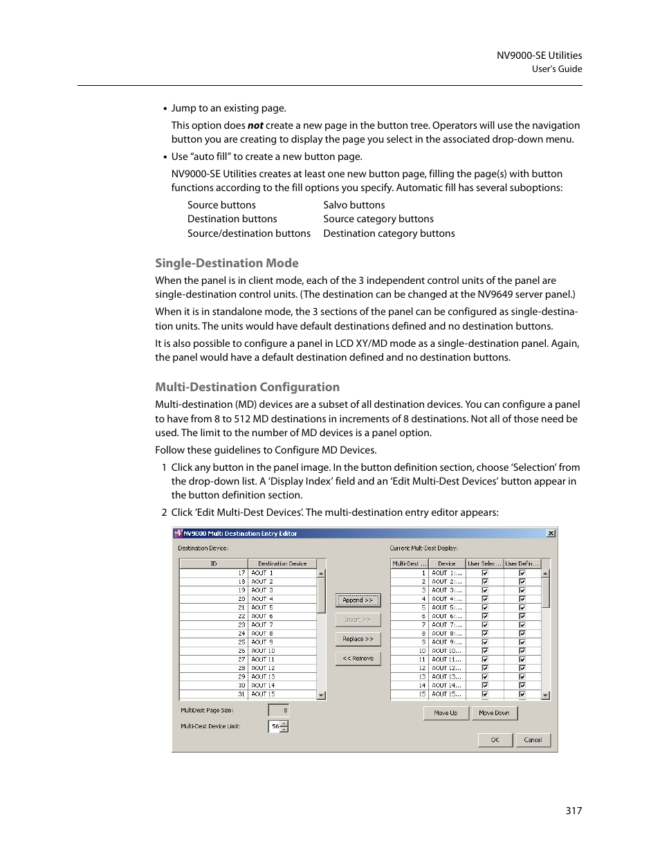 Single-destination mode, Multi-destination configuration | Grass Valley NV9000-SE v.5.0 User Manual | Page 335 / 540