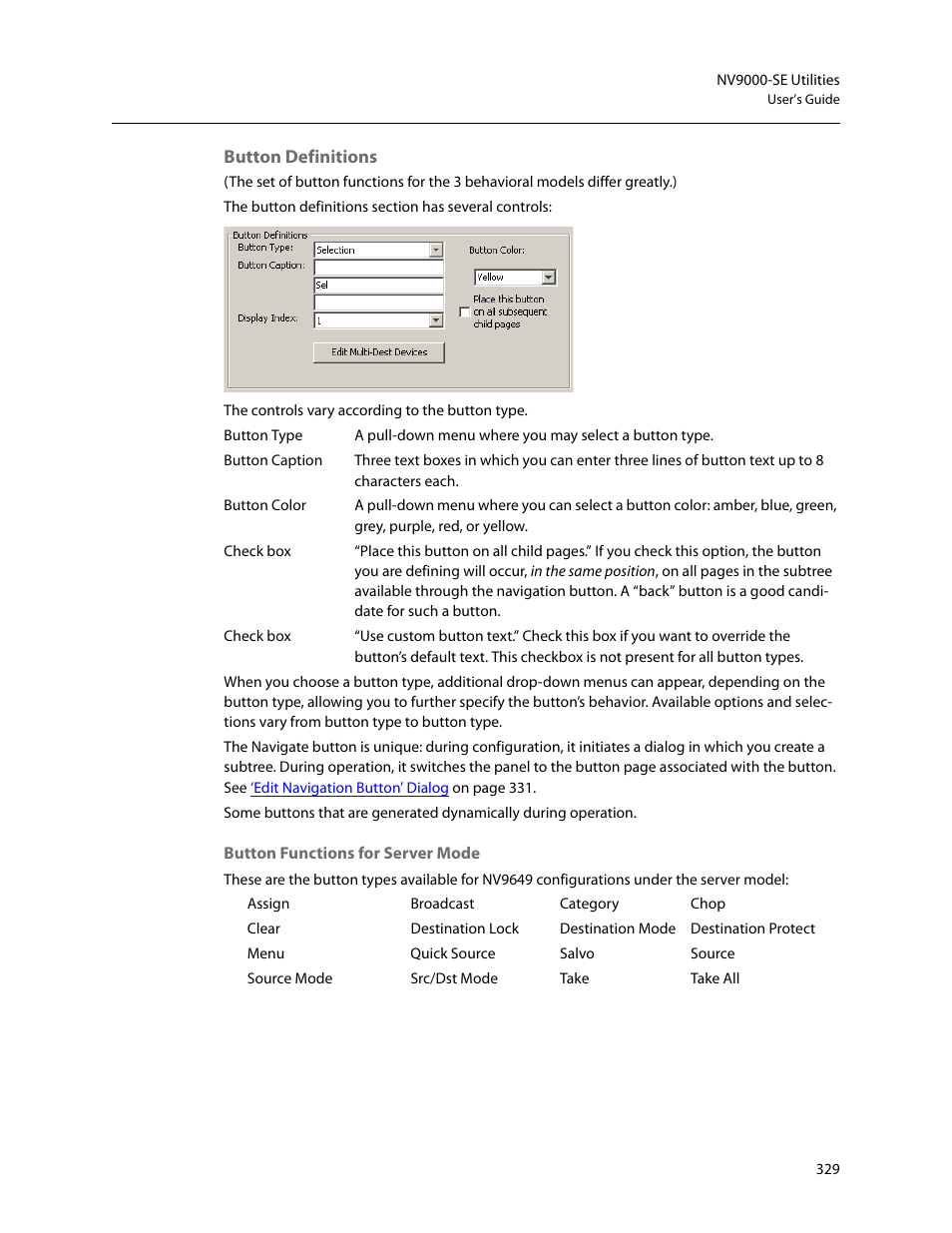 Button definitions | Grass Valley NV9000-SE v.5.0 User Manual | Page 347 / 540