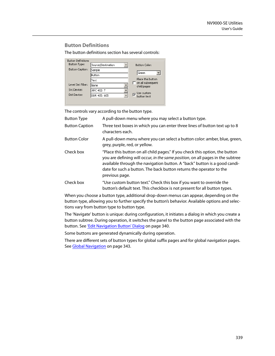 Button definitions | Grass Valley NV9000-SE v.5.0 User Manual | Page 357 / 540