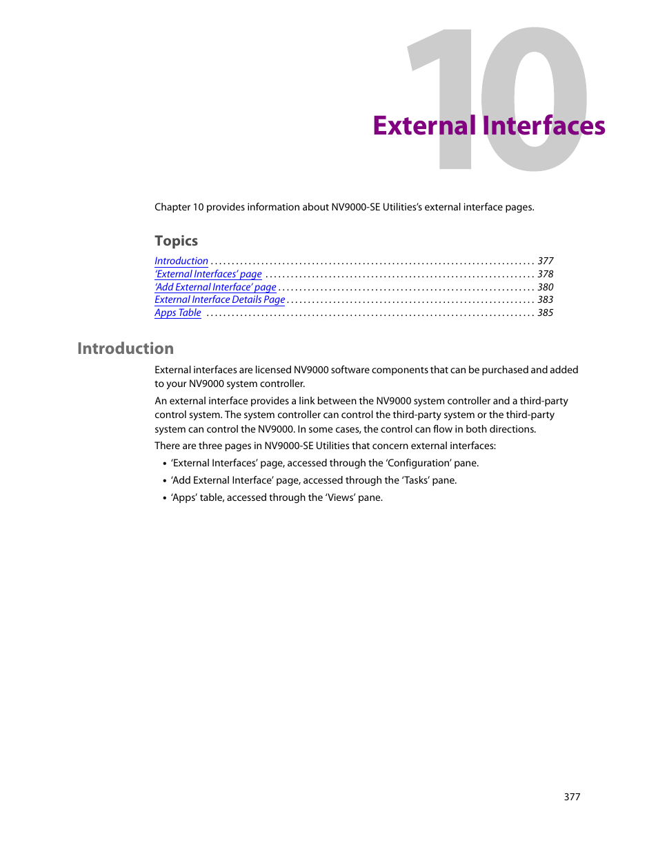 External interfaces, Introduction, 10 external interfaces | Topics | Grass Valley NV9000-SE v.5.0 User Manual | Page 395 / 540