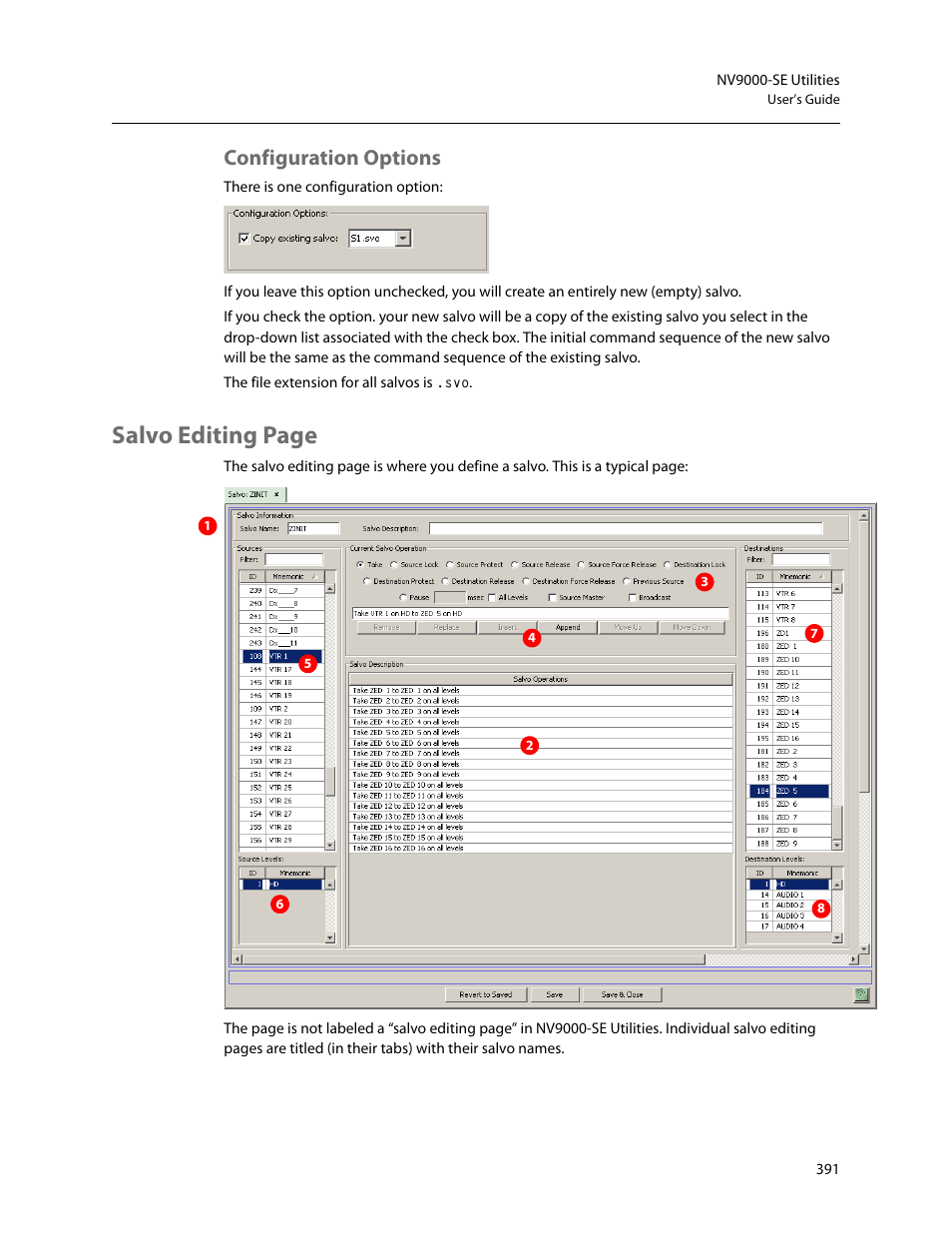 Configuration options, Salvo editing page | Grass Valley NV9000-SE v.5.0 User Manual | Page 409 / 540