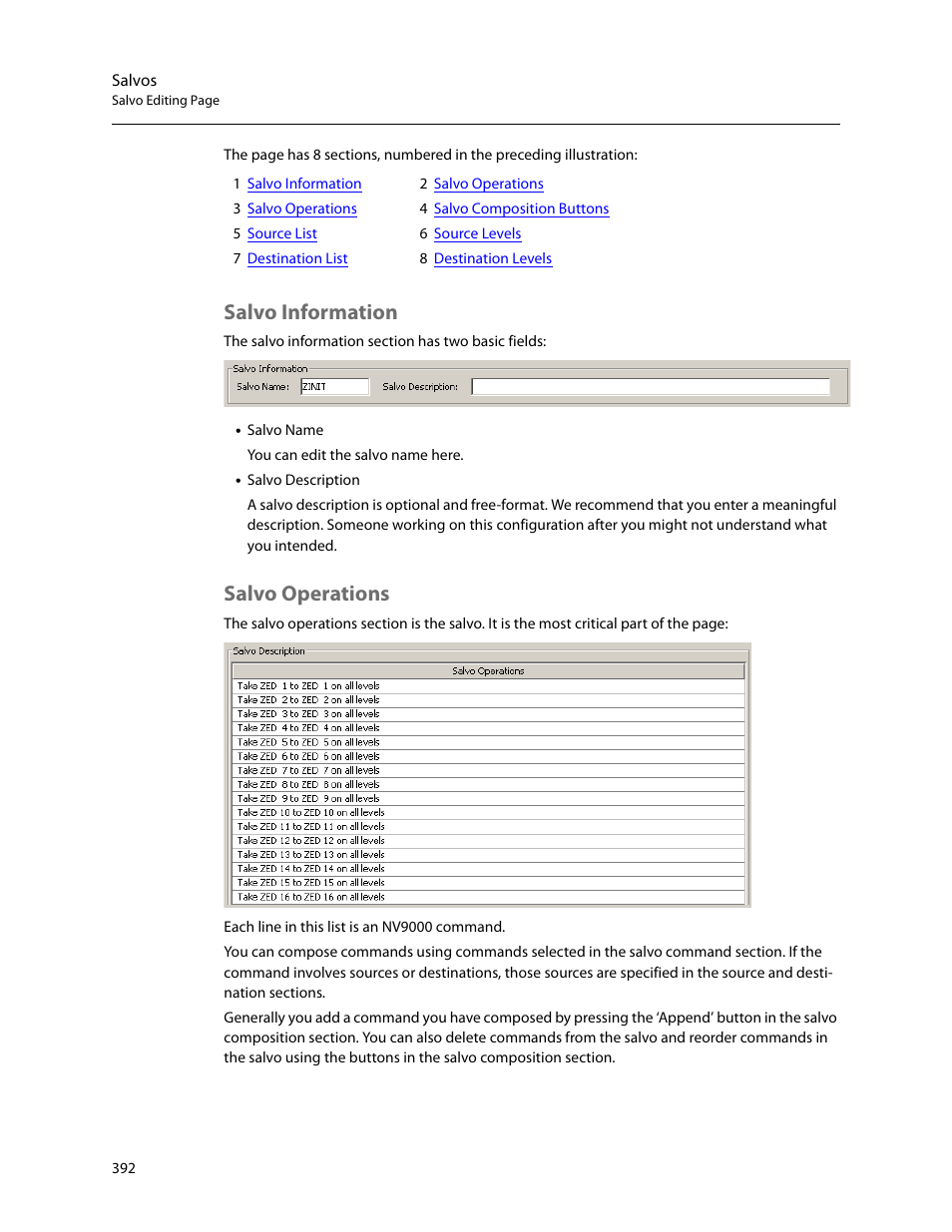 Salvo information, Salvo operations, Salvo information salvo operations | Grass Valley NV9000-SE v.5.0 User Manual | Page 410 / 540