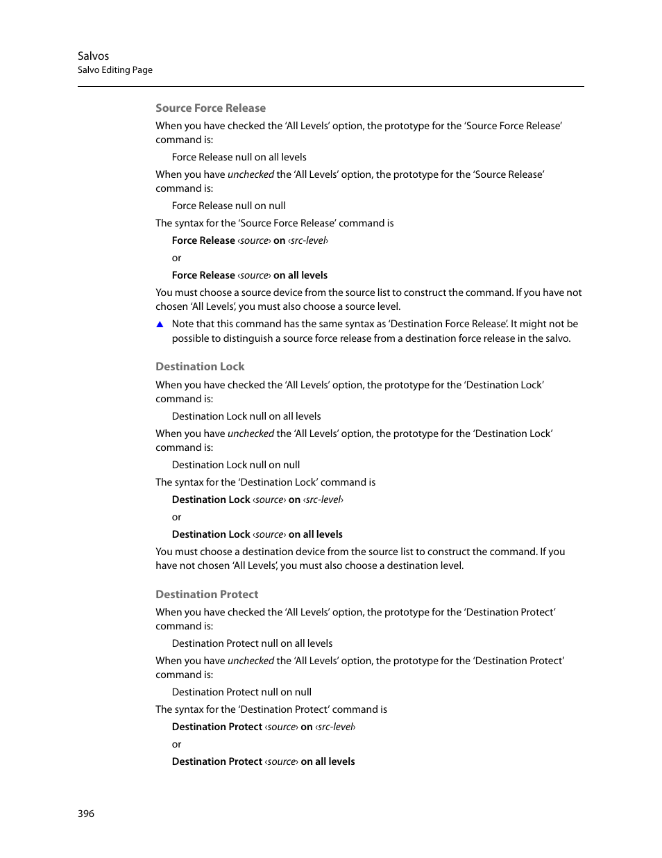 Source force release, Destination lock, Destination protect | Grass Valley NV9000-SE v.5.0 User Manual | Page 414 / 540